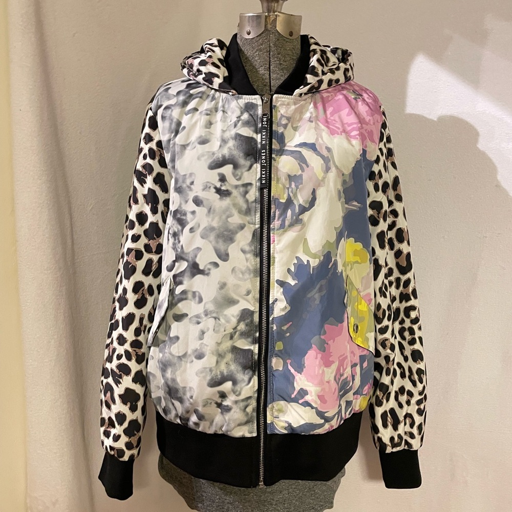 Nikki Jones mixed print puffy bomber jacket